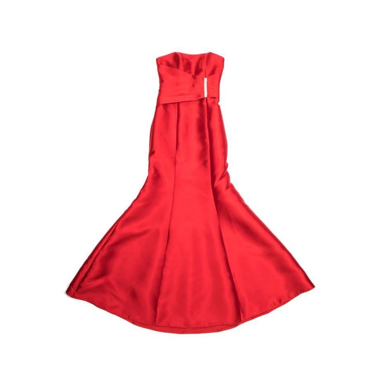 KAREN MILLEN Red Satin Long Evening Gown Size 34FR For Sale at 1stDibs