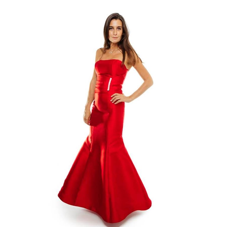 KAREN MILLEN Red Satin Long Evening Gown Size 34FR For Sale at 1stDibs | karen  millen occasion dresses, karen millen formal dresses, red satin gown