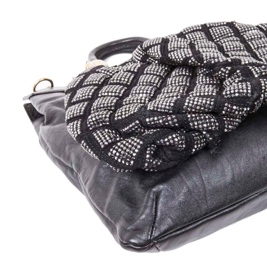 Marc Jacobs Black Smooth Leather and Black Crystal Mesh bag  In Excellent Condition In Paris, FR