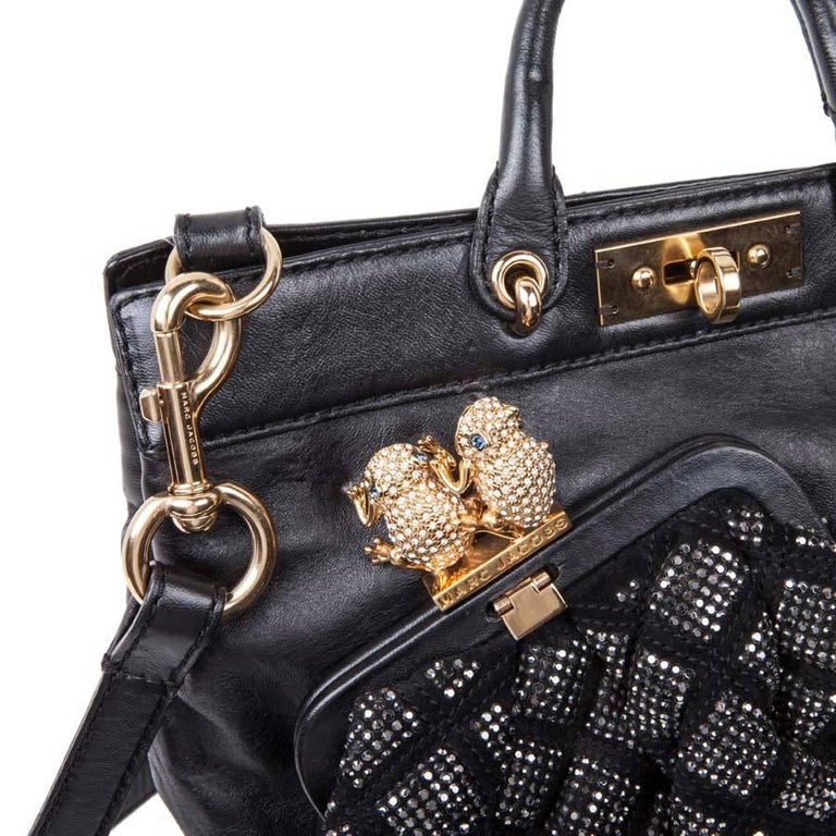 Marc Jacobs Black Smooth Leather and Black Crystal Mesh bag For Sale at