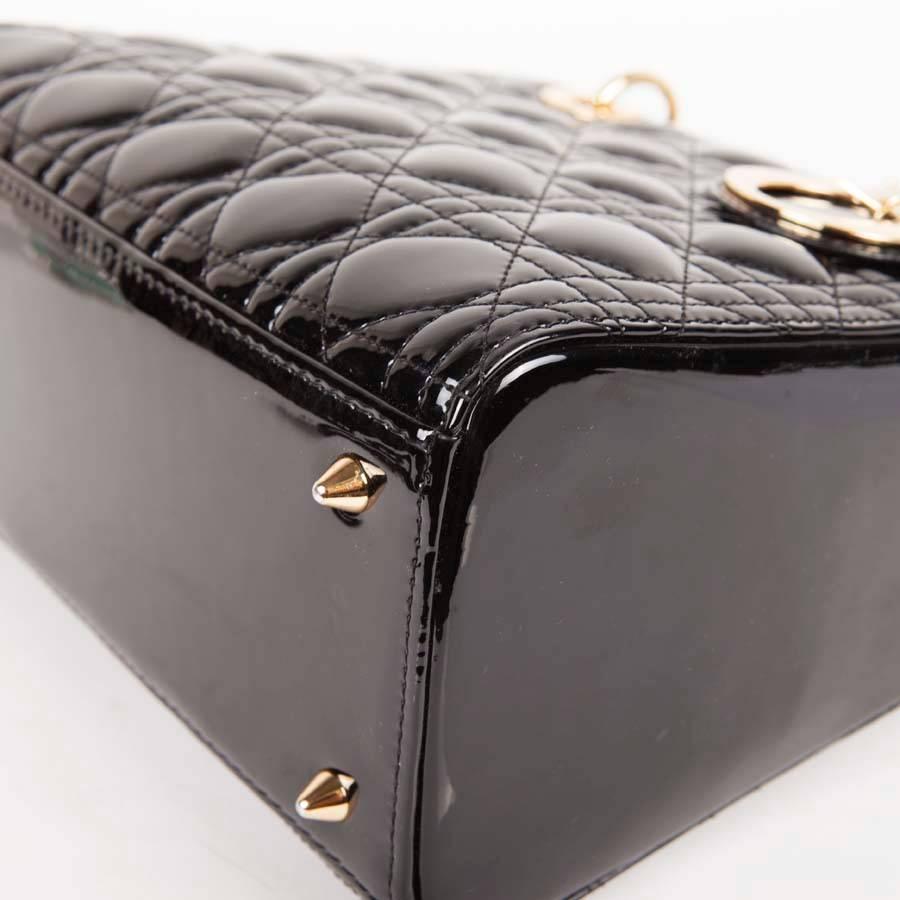 Christian Dior Black Quilted Patent Leather Lady Dior Bag  2