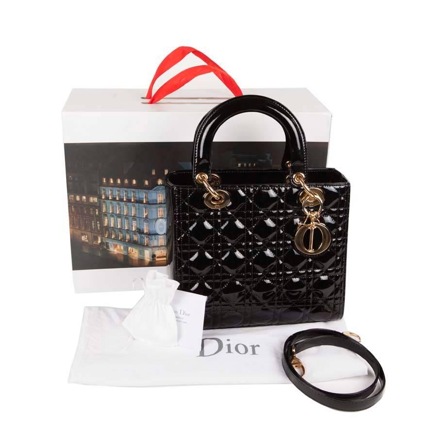 Christian Dior Black Quilted Patent Leather Lady Dior Bag  6