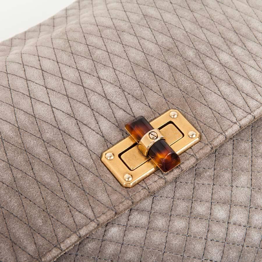 Women's Lanvin Quilted Suede Gray Mouse Bag with Aged Gold Chain