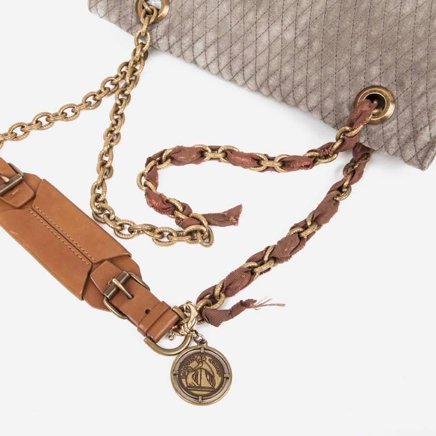 Lanvin Quilted Suede Gray Mouse Bag with Aged Gold Chain 1