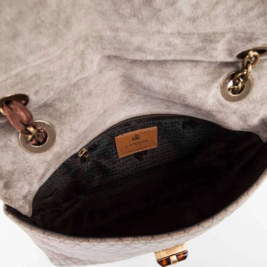 Lanvin Quilted Suede Gray Mouse Bag with Aged Gold Chain 2