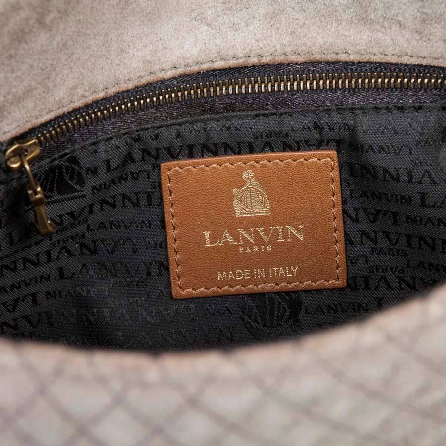 Lanvin Quilted Suede Gray Mouse Bag with Aged Gold Chain 3