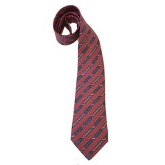 HERMES Vintage Tie in Pink and Gray Printed Silk