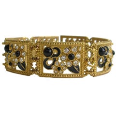 JACQUES FATH Choker Necklace in Gilded Metal, Black Resin and Rhinestones