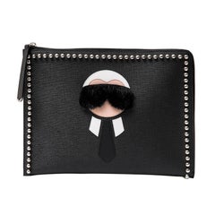 FENDI Clutch 'Karlito' in Black Calf Leather and Mink Fur