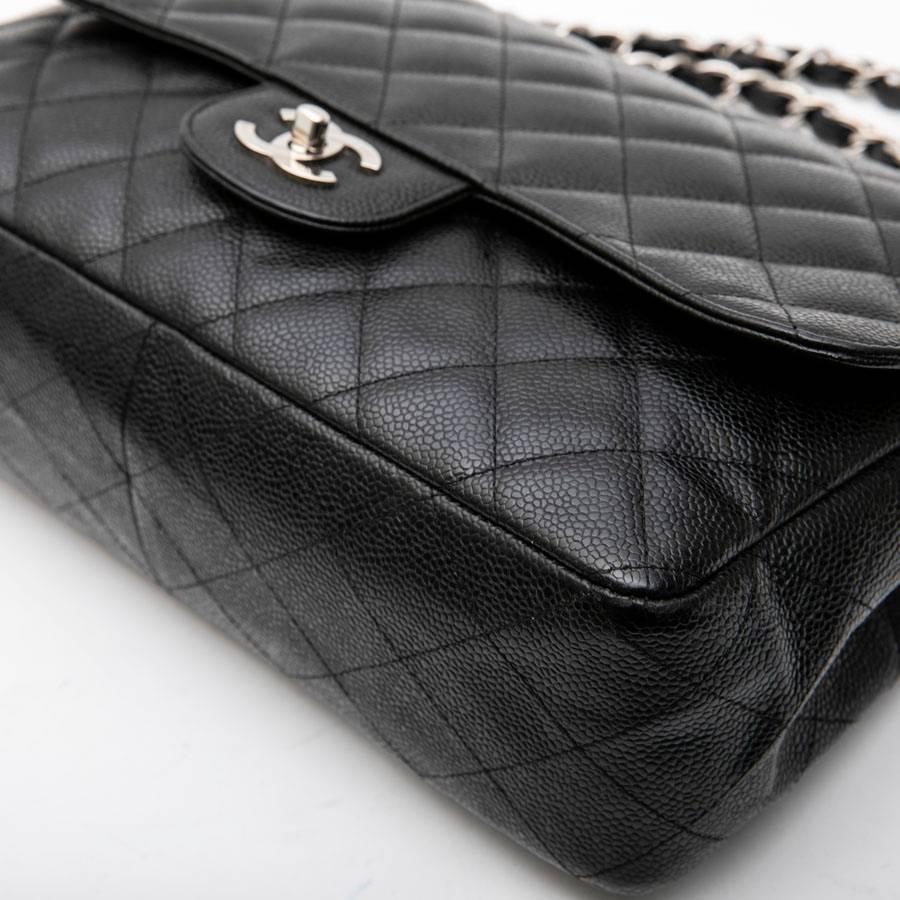 Chanel Black Caviar Calf Leather Classic Jumbo Bag  3