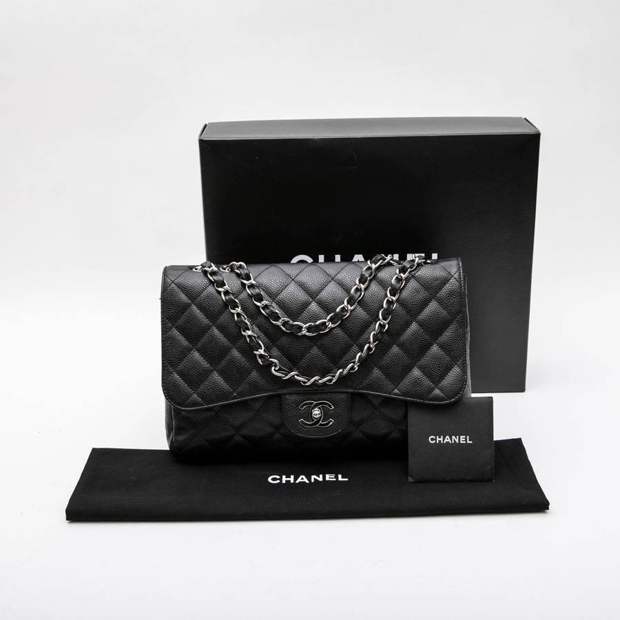 Chanel Black Caviar Calf Leather Classic Jumbo Bag  11