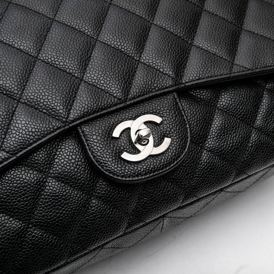 Chanel Black Caviar Calf Leather Classic Jumbo Bag  4