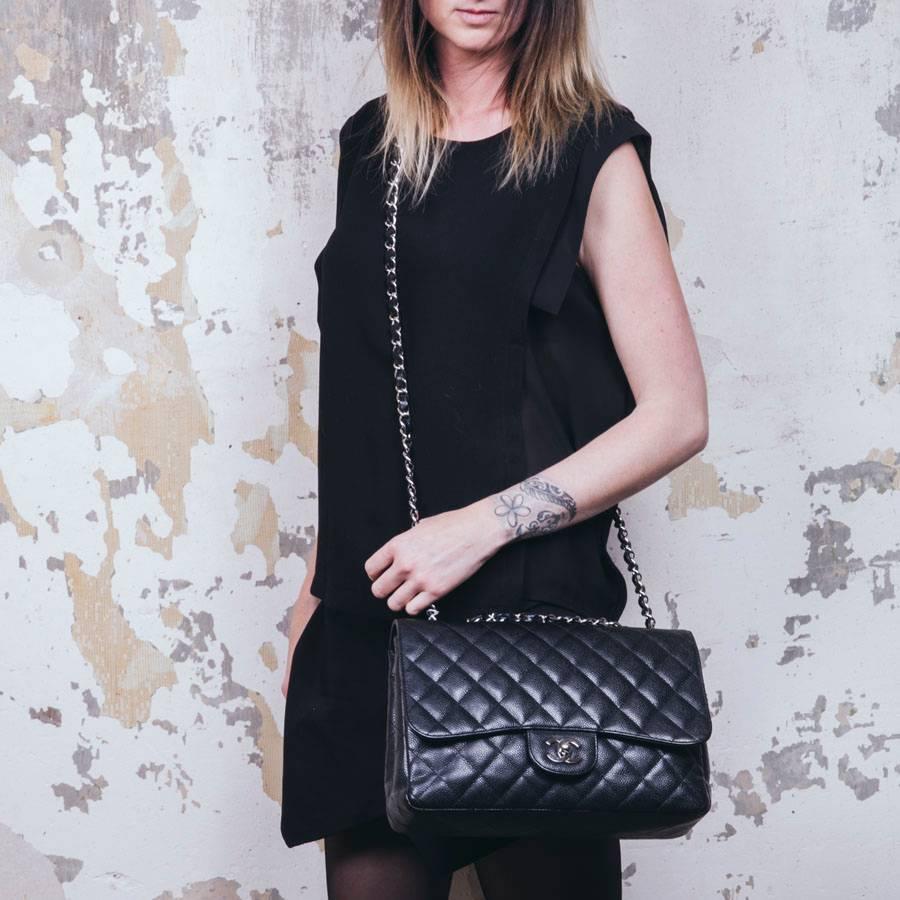 Chanel Black Caviar Calf Leather Classic Jumbo Bag  10