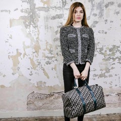 Christian Dior Vintage Boston Bag in Blue Monogram Canvas and Leather