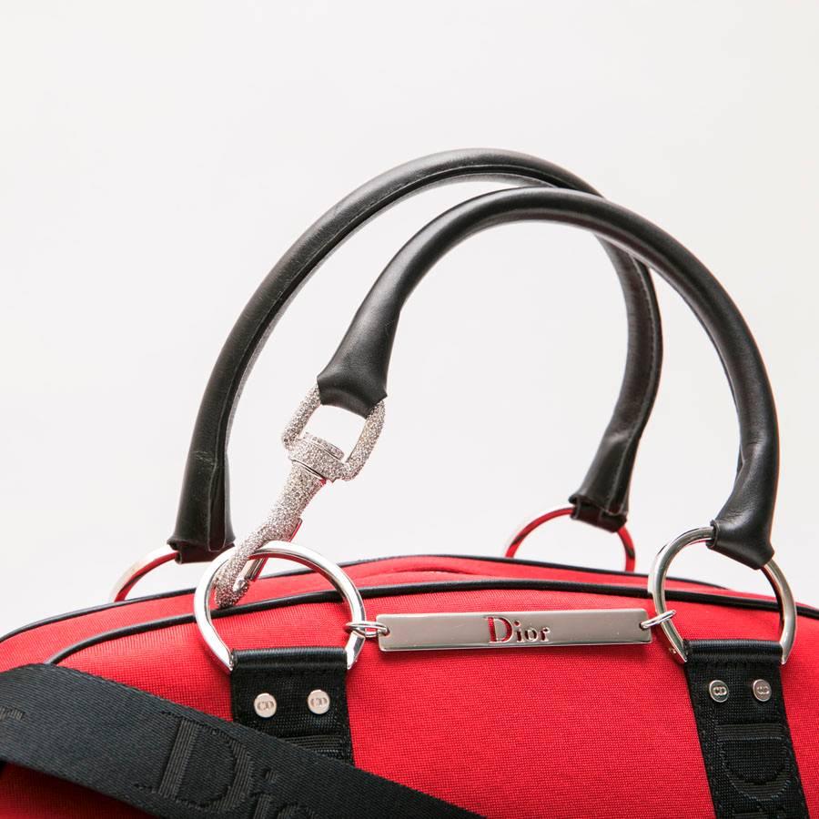 DIOR Bag in Red and Black Canvas In Good Condition In Paris, FR