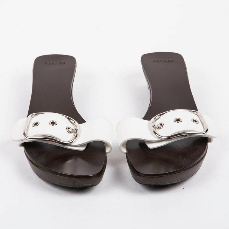 HERMES Clog Mules in Brown Wood and White Leather Size 38FR For Sale at ...