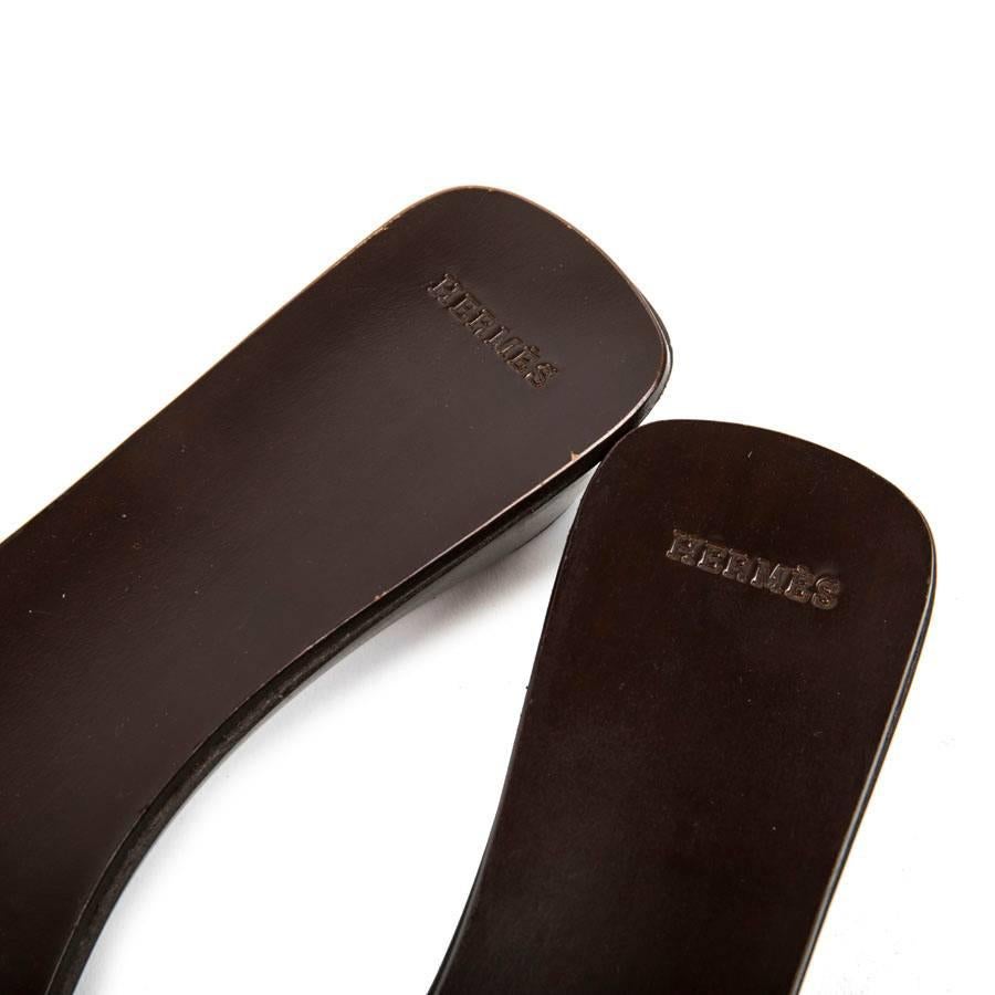 Black HERMES Clog Mules in Brown Wood and White Leather Size 38FR