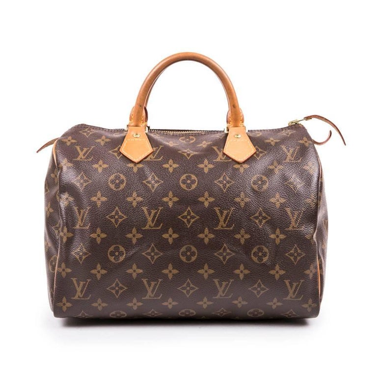 LOUIS VUITTON Speedy 30 Bag in Brown monogram Canvas and Natural Cow ...