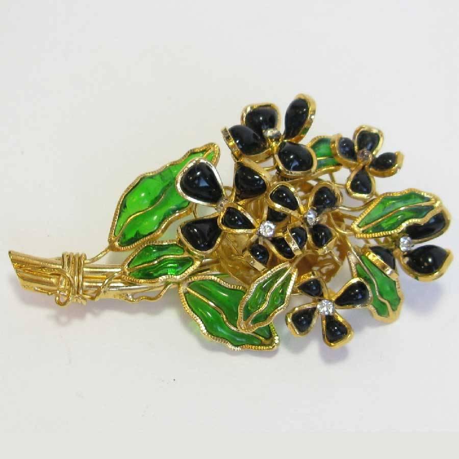 MARGUERITE DE VALOIS Bouquet of Flowers Brooch in Gilt Metal and Molten Glass In New Condition For Sale In Paris, FR