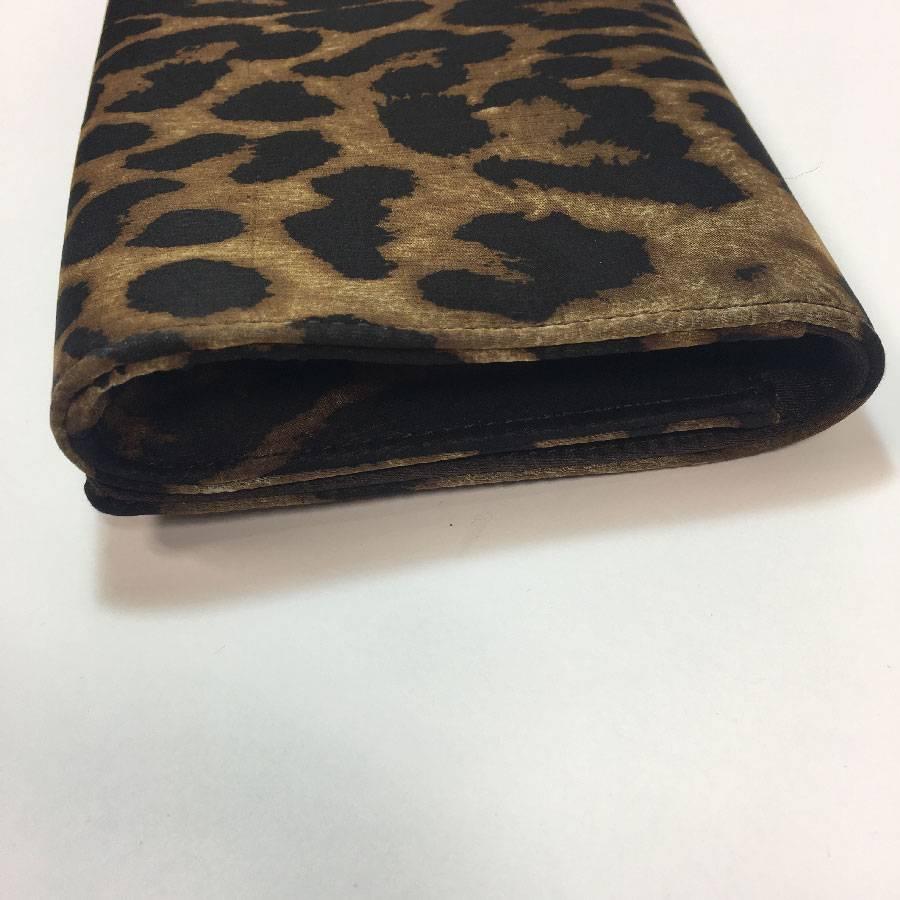 Black YVES SAINT LAURENT Rive Gauche Clutch in Leopard Printed Satin and Rhinestones For Sale