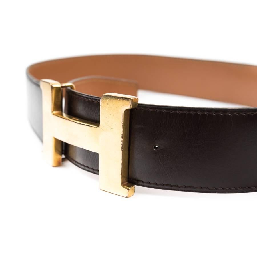 HERMES Vintage Belt in Brown Box Leather Size 75FR 1