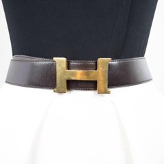 HERMES Vintage Belt in Brown Box Leather Size 75FR