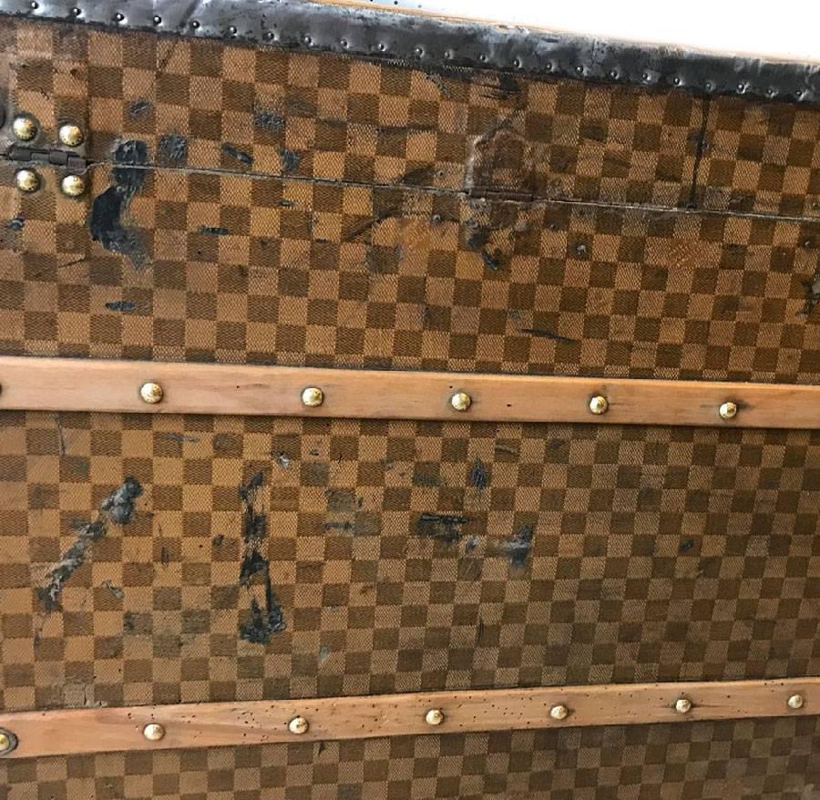 Black LOUIS VUITTON Vintage 'Universal Exhibition' Trunk in Checkered Brown Canvas