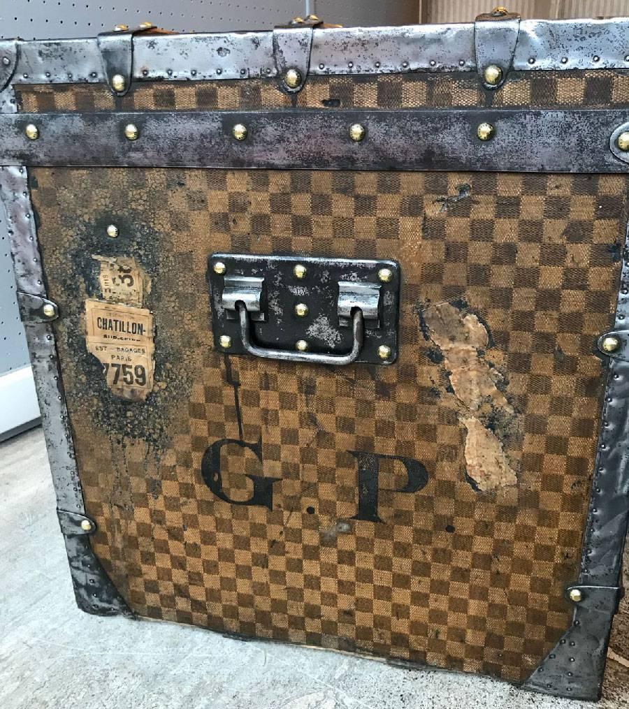 Women's or Men's LOUIS VUITTON Vintage 'Universal Exhibition' Trunk in Checkered Brown Canvas