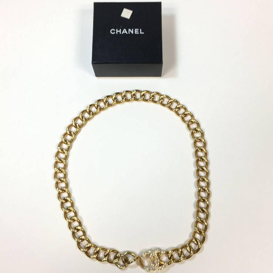 CHANEL Chain Belt in Gilt Metal set with Rhinestones and CC Clasp Size 80FR 6