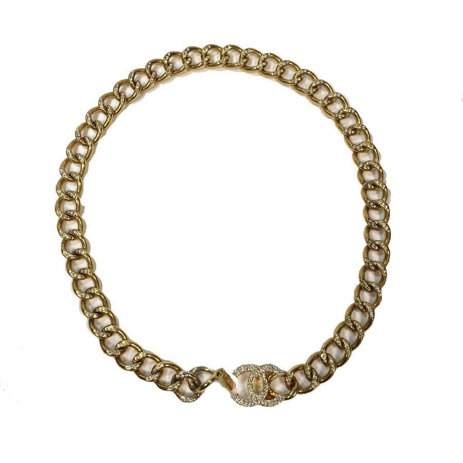 Beige CHANEL Chain Belt in Gilt Metal set with Rhinestones and CC Clasp Size 80FR