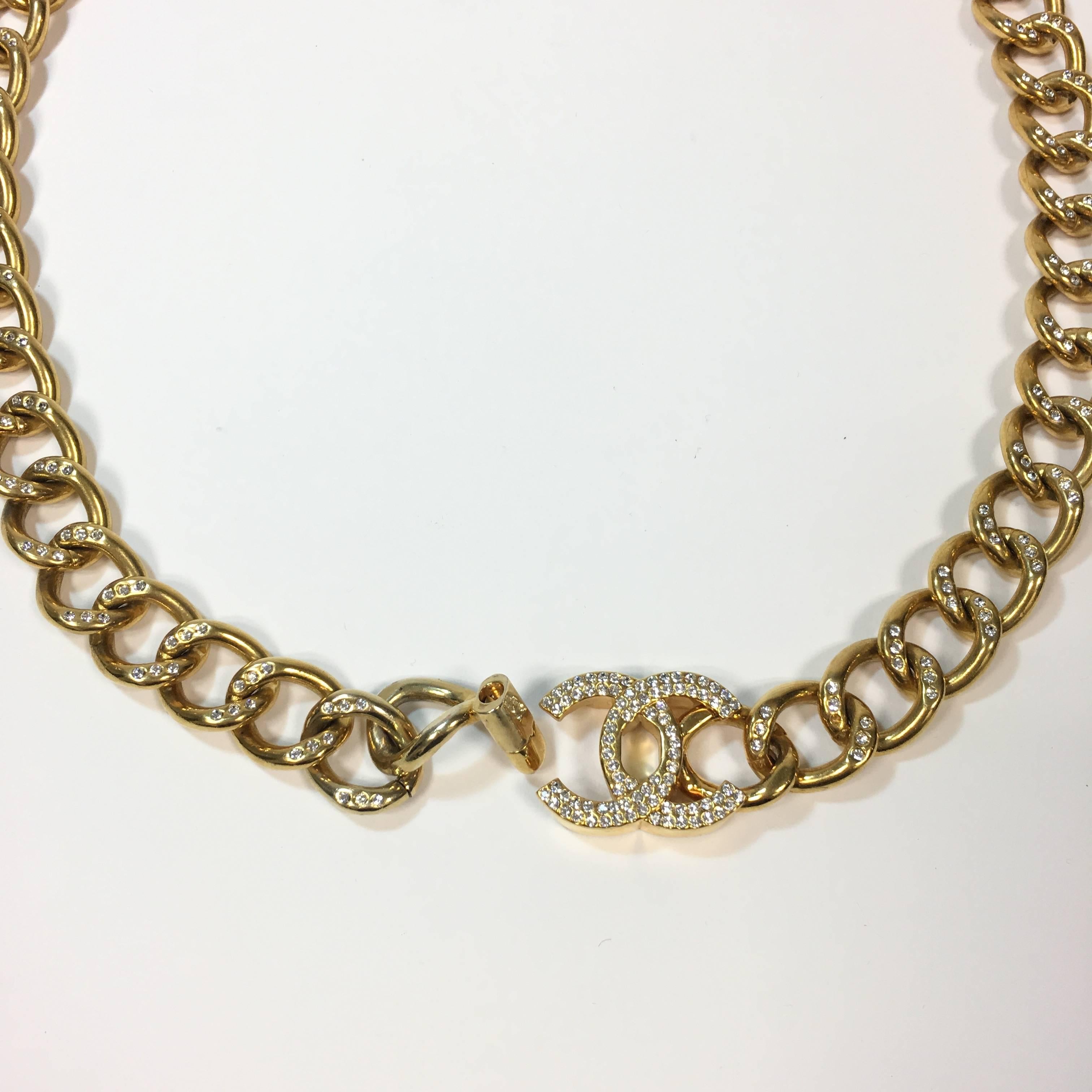 Women's CHANEL Chain Belt in Gilt Metal set with Rhinestones and CC Clasp Size 80FR