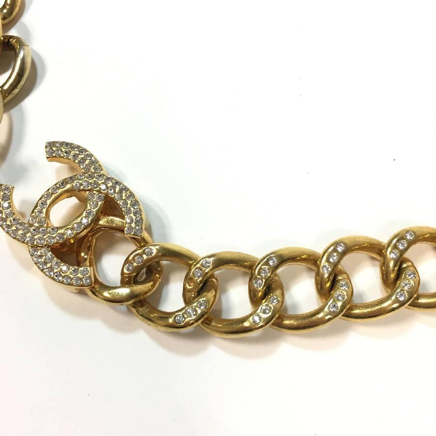 CHANEL Chain Belt in Gilt Metal set with Rhinestones and CC Clasp Size 80FR 3