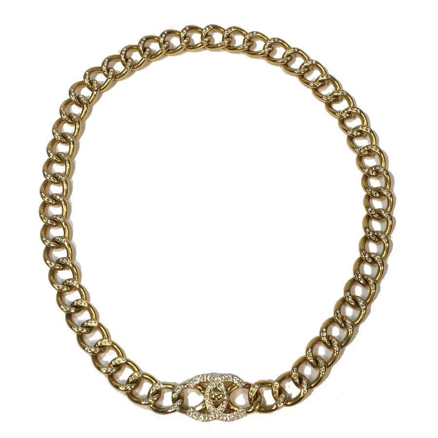 CHANEL Chain Belt in Gilt Metal set with Rhinestones and CC Clasp Size 80FR