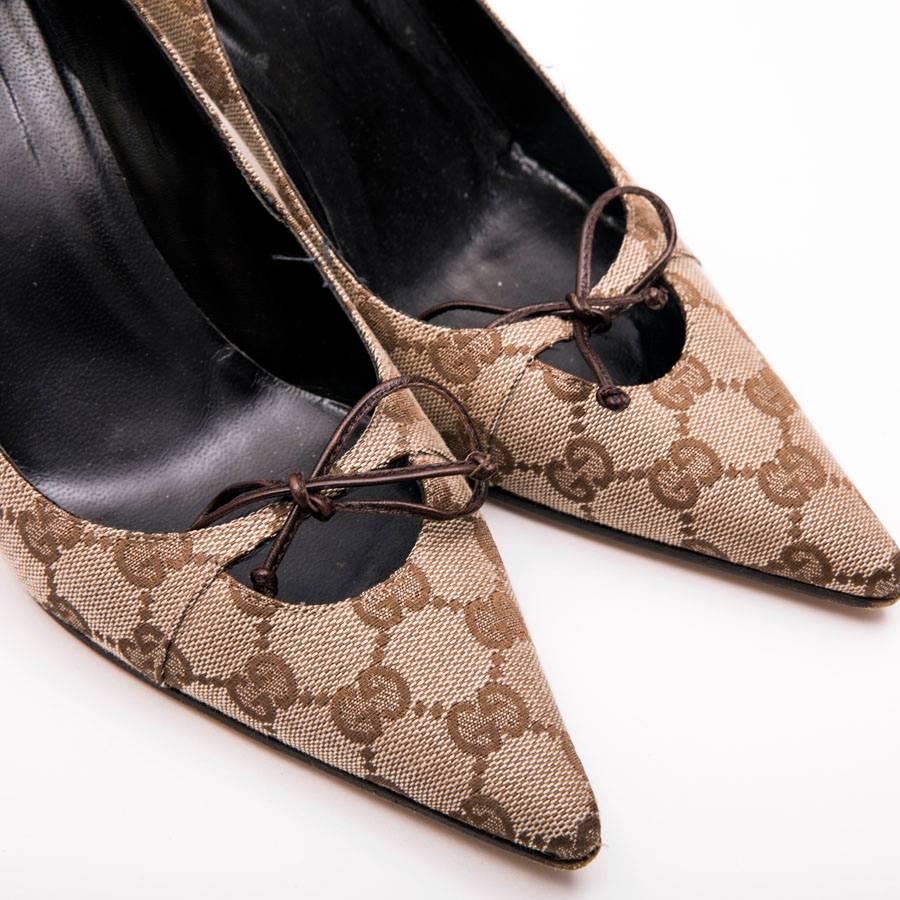 Black GUCCI High Heels Size 37FR in Brown Monogram Pattern Canvas