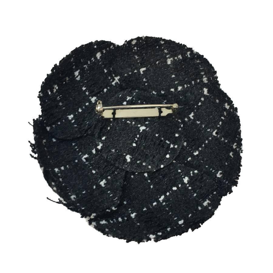 Women's CHANEL Camellia Brooch in Black Checkered with White Fabric