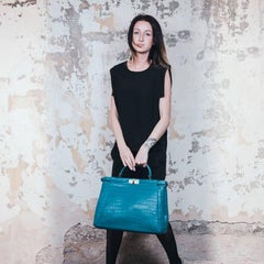 Fendi Turquoise Blue Crocodile Leather Peekaboo Bag