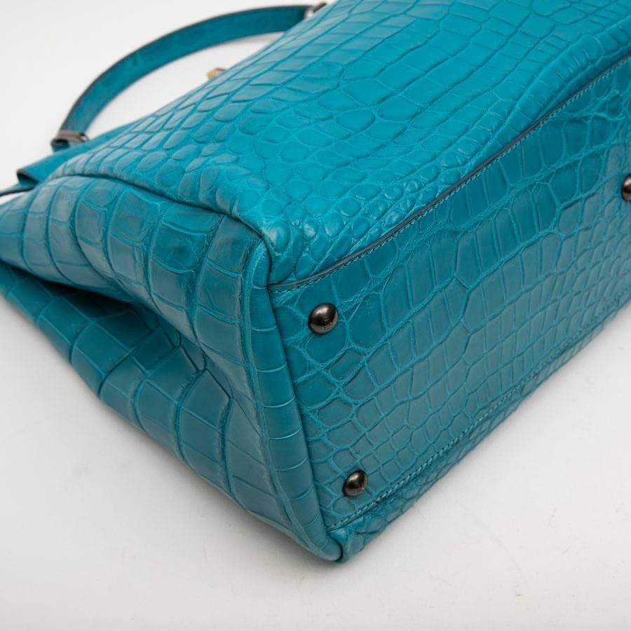 Fendi Turquoise Blue Crocodile Leather Peekaboo Bag For Sale at 1stDibs ...