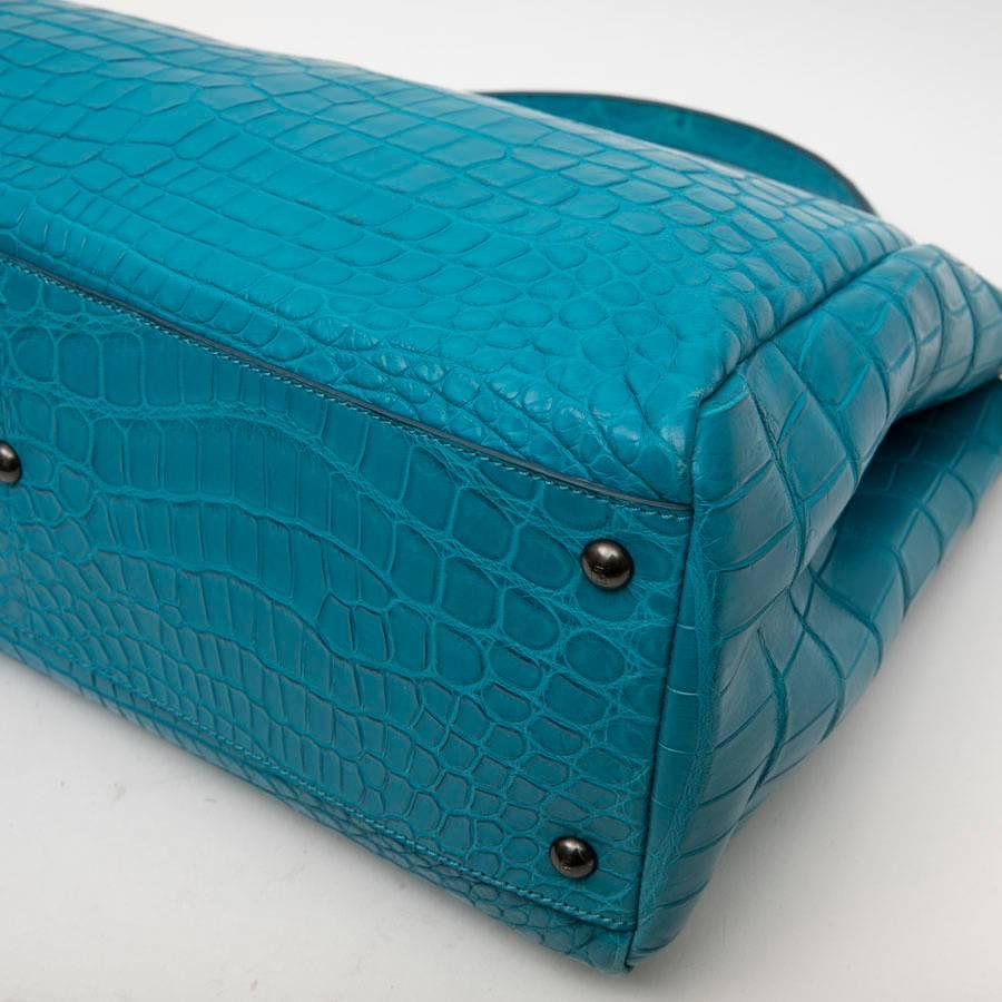 Fendi Turquoise Blue Crocodile Leather Peekaboo Bag  In Good Condition In Paris, FR
