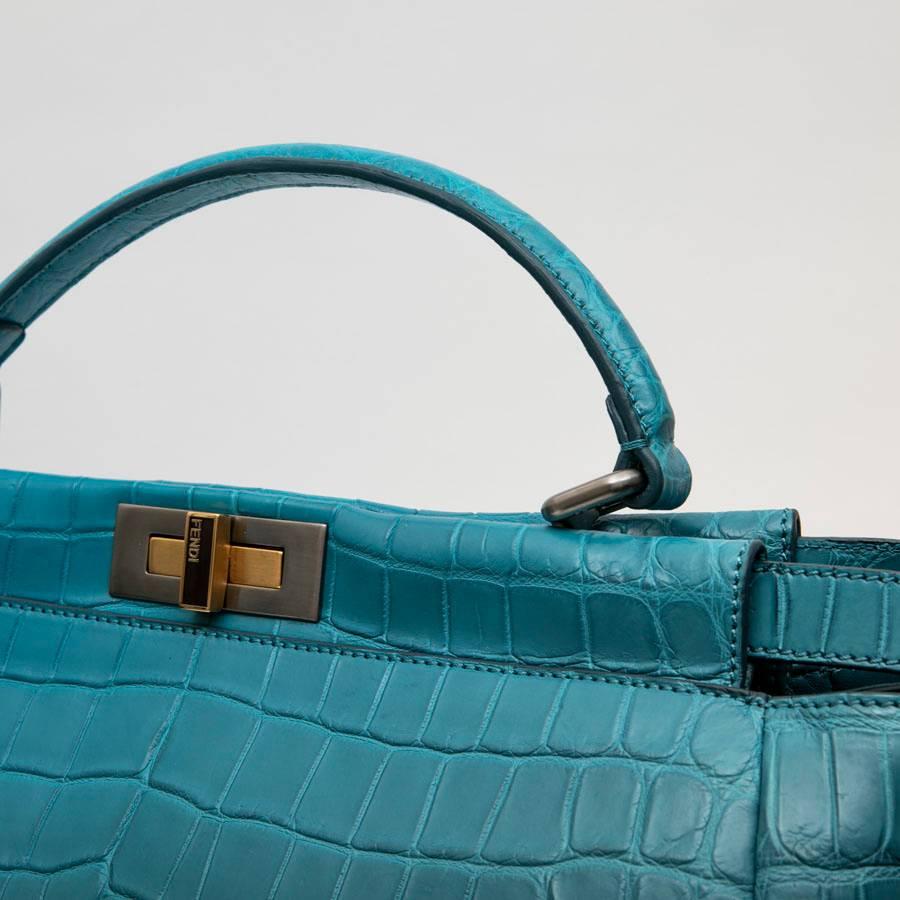 Women's Fendi Turquoise Blue Crocodile Leather Peekaboo Bag 