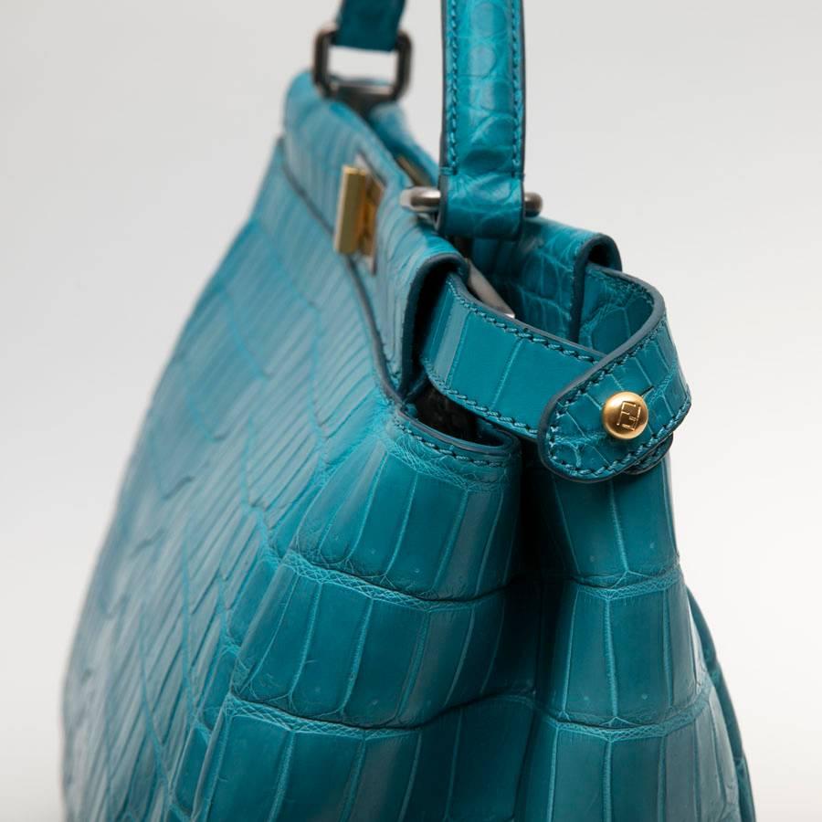 Fendi Turquoise Blue Crocodile Leather Peekaboo Bag  1