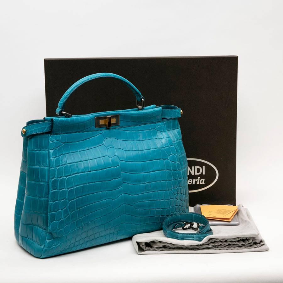 Fendi Turquoise Blue Crocodile Leather Peekaboo Bag  7