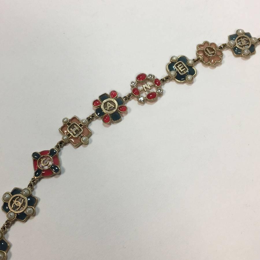 CHANEL Long Necklace in Gilt Metal, Multicolored Molten Glass, Rhinestones 1