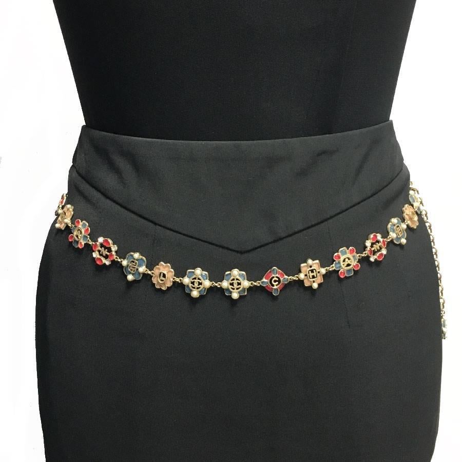 CHANEL Long Necklace in Gilt Metal, Multicolored Molten Glass, Rhinestones 2