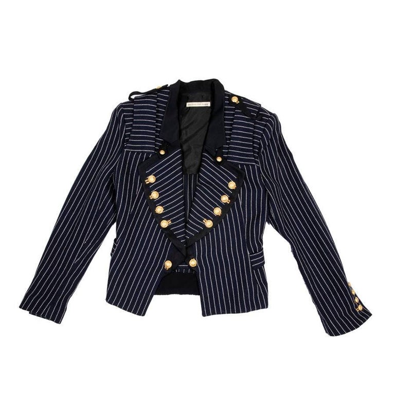 Balenciaga Navy Blue Cotton Jacket with White Stripes For Sale at 1stDibs