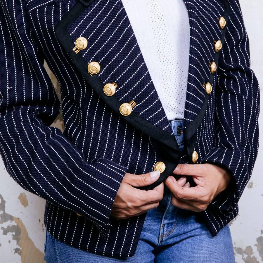Balenciaga Navy Blue Cotton Jacket with White Stripes  6