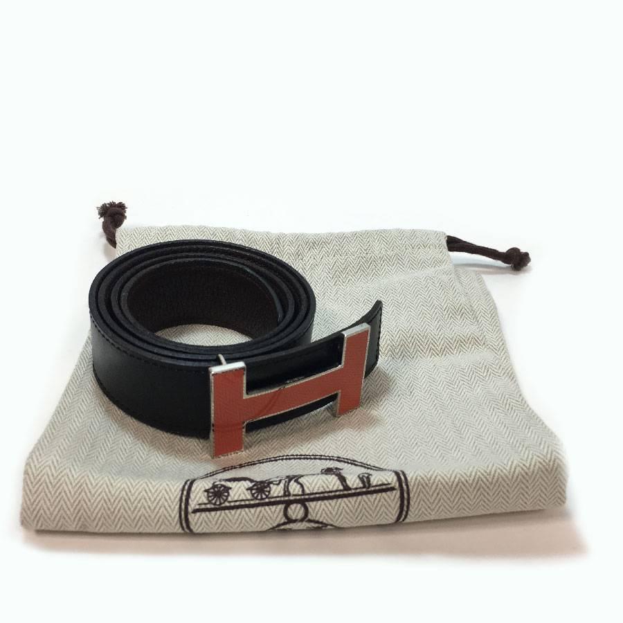 HERMES H Reversible Belt in Black Swift Leather and Brown Epsom Leather Size 80 3