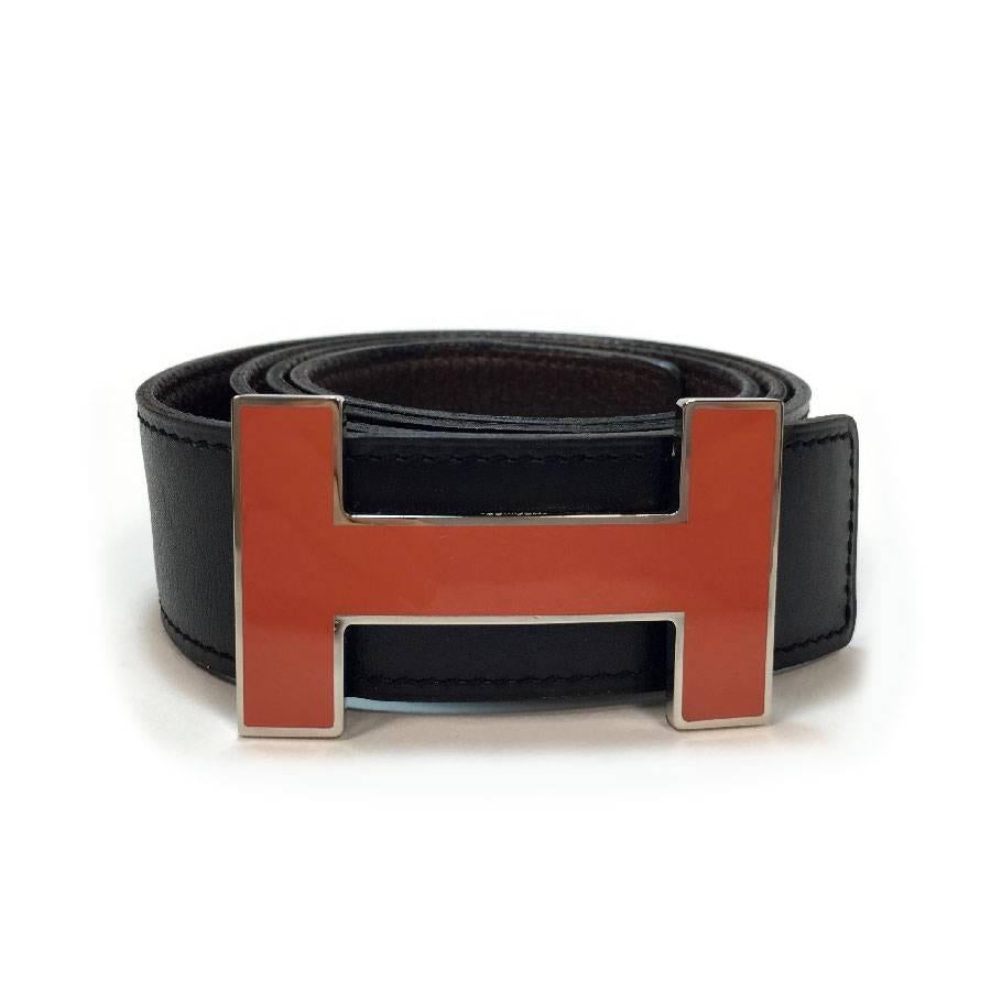 HERMES H Reversible Belt in Black Swift Leather and Brown Epsom Leather Size 80 In Excellent Condition In Paris, FR