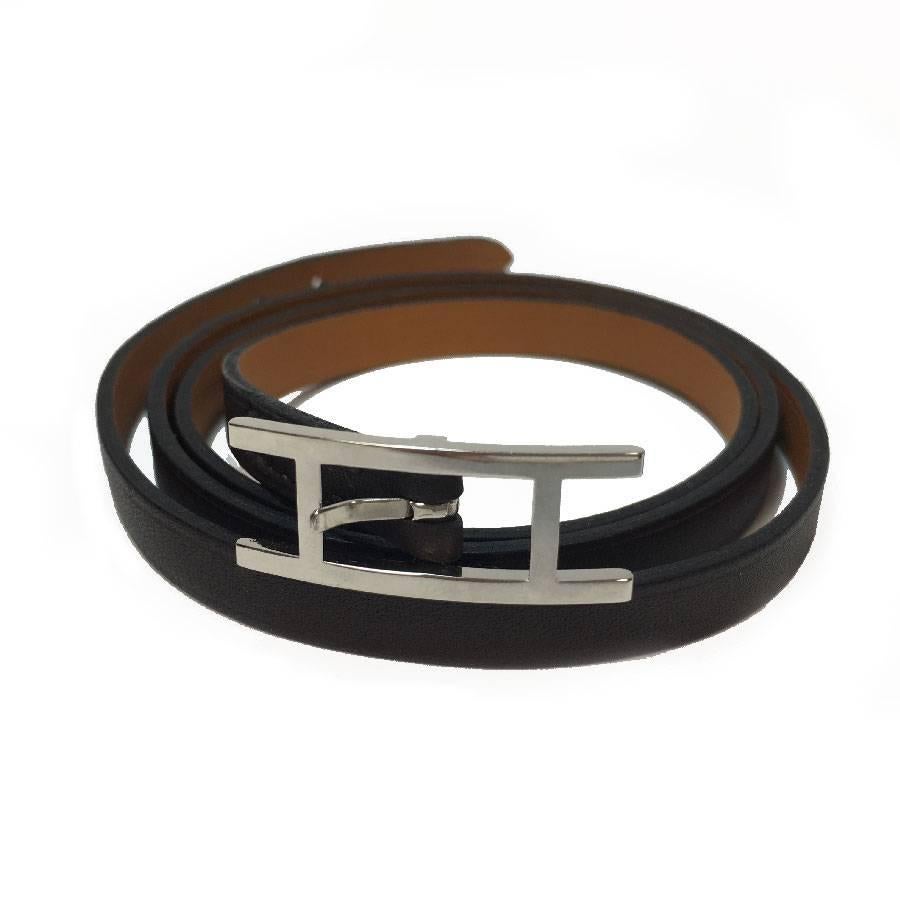 HERMES 'Hapi' 3 Multi Tour Bracelet in Dark Brown Leather