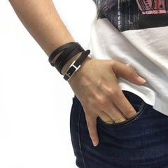 HERMES 'Hapi' 3 Multi Tour Bracelet in Dark Brown Leather