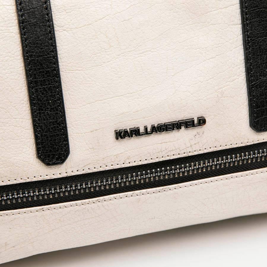 KARL LAGERFELD Bowling Bag in Beige Grained Leather-Like Canvas 3